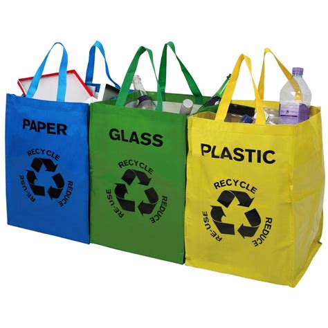 Recycle Bags - Set of 3 Plastic/Glass/Paper - Natural Collection Select