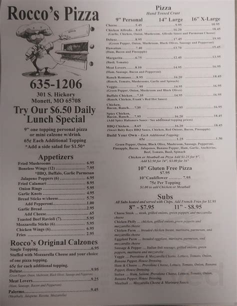 Rocco's Pizza of Monett menus in Monett, Missouri, United States