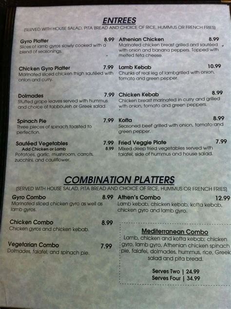 Menu at Athens Cafe, Robbinsdale