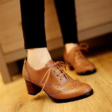 autumn vintage oxford shoes for women black pointed toe thick heel ...