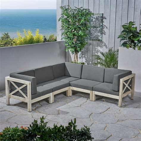 5-Piece Gray Contemporary Outdoor Furniture Patio 5-Seater Sectional ...