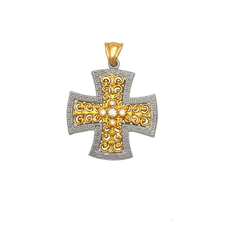 Byzantine cross pendant Greek key in 14K solid gold