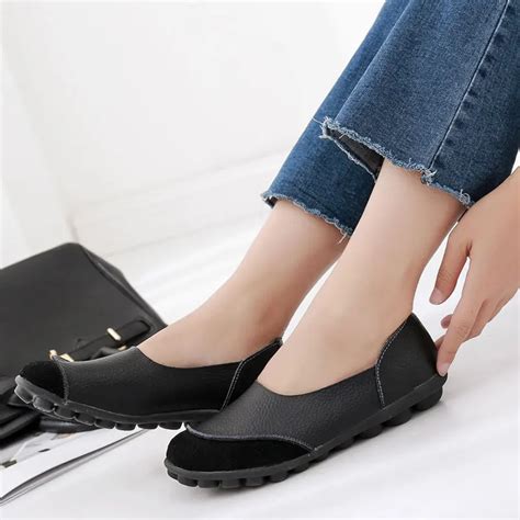 Casual Women Flats Genuine Leather Slip on Summer Flat Women loafers ...