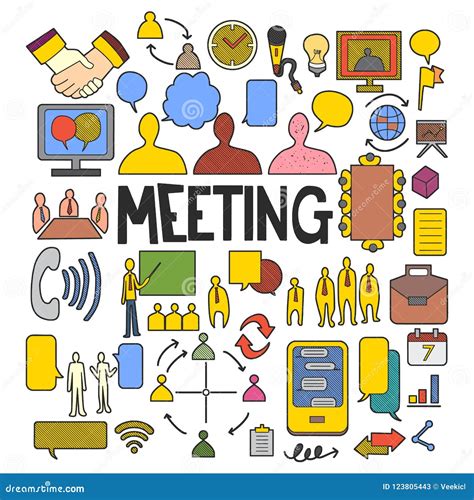 Set of Meeting Doodle . Creative Colour Art Hand Draw Illustration on White Eps10 Stock ...