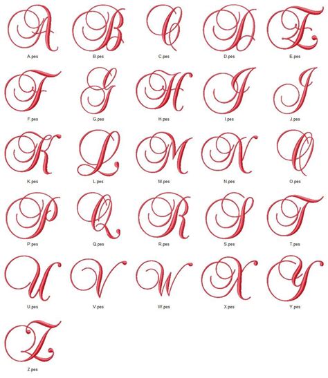 Fancy Satin Script Machine Embroidery Monogram Fonts Designs | Etsy | Embroidery monogram fonts ...