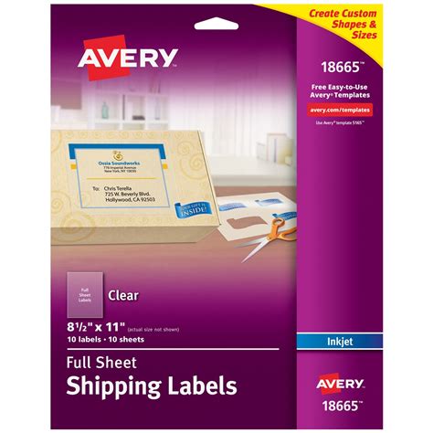 Avery Shipping Labels, Permanent Adhesive, Matte Frosted Clear, 8-1/2" x 11", 10 Labels (18665 ...