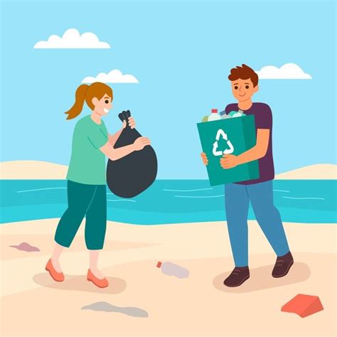 Free Vector | People cleaning beach in daylight | Vector free, Beach clean up, Drawing people