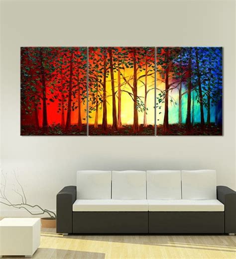 Buy Multicolour Framed Handmade Tree Acrylic Painting On Canvas Modern Abstract Wall Art By ...