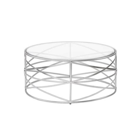 Nora 36-inch Round Coffee Table with Metallic Silver Metal Frame and Glass Top Silver See Below