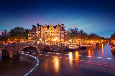 amsterdam, Netherlands, Holland, City, Night, Bridge, Canal, Lights, Exposure, Light, Lighting ...