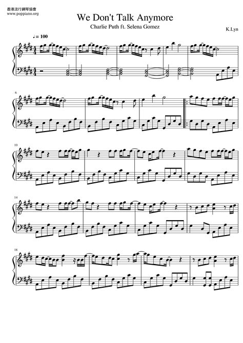 We Don't Talk Anymore | Sheet Music | Piano Score Free PDF Download ...