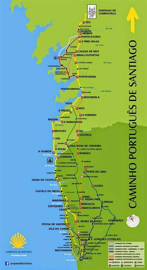 Camino Portugues coastal route map - Portuguese camino coastal route ...