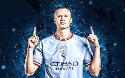 Download wallpapers 4k, Erling Braut Haaland, joy, blue neon lights, Manchester City FC ...