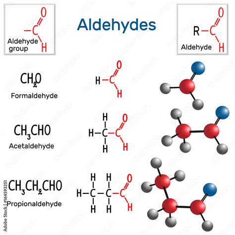 Aldehydes. Chemical formula and molecule model formaldehyde ...