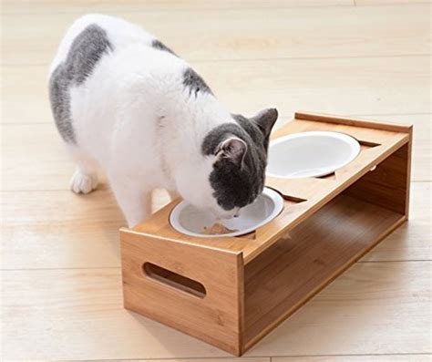 Lepet Raised Cat Food Bowls, Elevated Cat Dish Solid Bamboo Stand ...