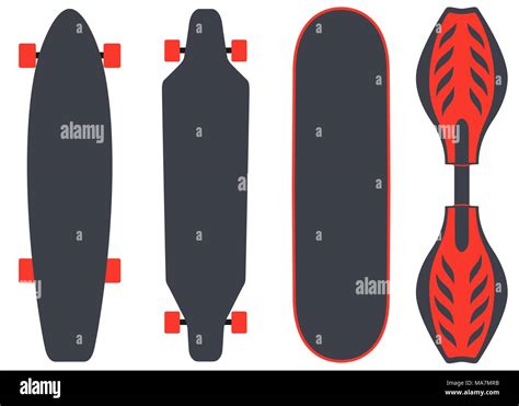 Skateboard types, set. Different skateboards in the same colours. Vector illustration in flat ...