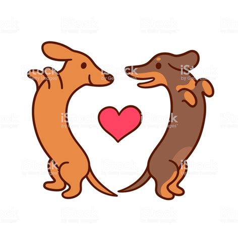 Cute cartoon dachshunds in love, adorable wiener dogs looking at each ...