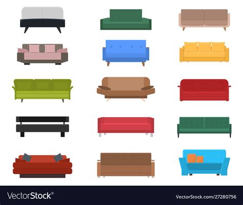 Cartoon color comfortable couch or sofa icon set Vector Image