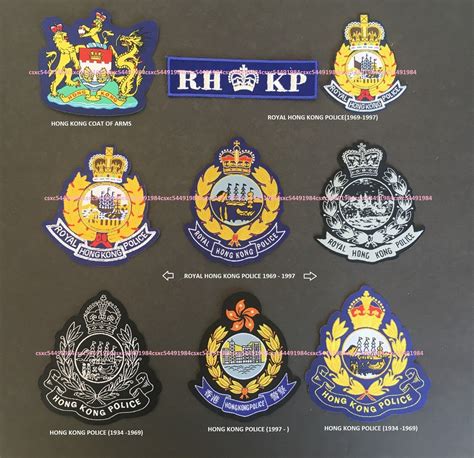 woven badge(9 pcs)HK Coat of Arms & Hong. Kong. Police. color badges ...