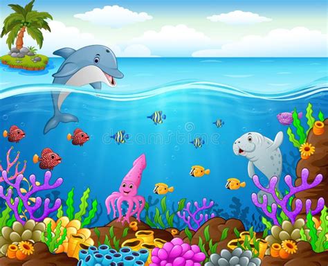 Cartoon fish under the sea stock vector. Illustration of fish - 69561335