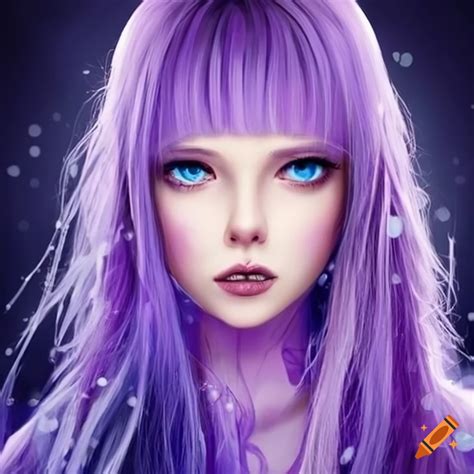 Girl with purple hair and ice blue eyes on Craiyon