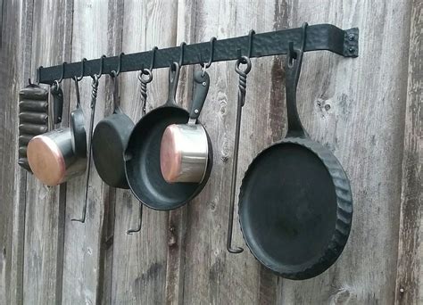 Large Hand Forged Wall Mounted Pot Rack With Hammered Finish - Etsy Canada