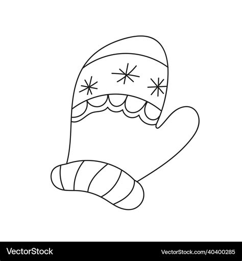 Simple coloring page winter mitten in the doodle Vector Image