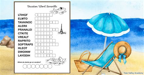 Vacation & Travel Themed Word Scramble for Kids