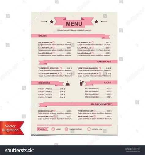 Breakfast Lunch Dinner Menu Template New Cafe Menu Template Design Vector Illustration Stock ...