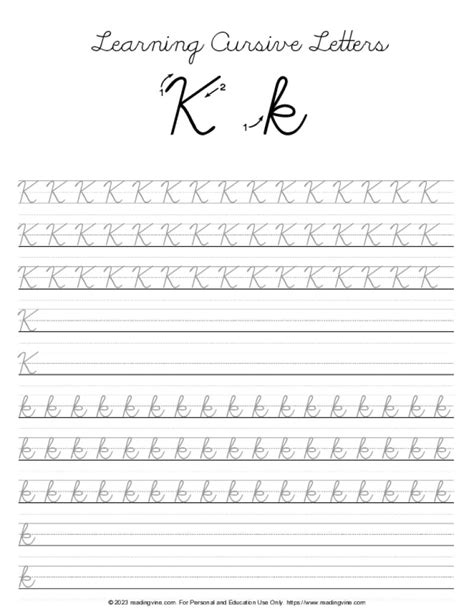 Cursive Letter K - Tracing-Image - ReadingVine