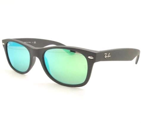 Ray Ban New Wayfarer 2132 622/19 52m Matte Black Rubber Green Mirror ...