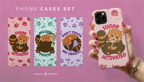 Red Panda Cute Animals Phone Case Set Vector Download