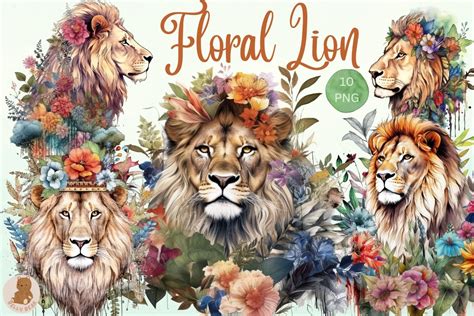 Watercolor Floral Lion Sublimation Graphic by bellybear2023 · Creative ...