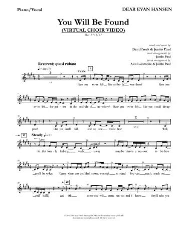 🎸 You Will Be Found Sheet Music PDF - Free Download (PRINTABLE)