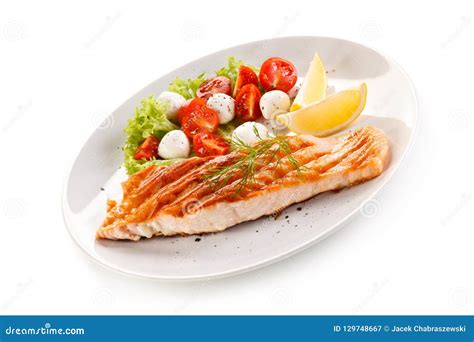 Grilled Salmon with Vegetables Stock Image - Image of meat, background: 129748667