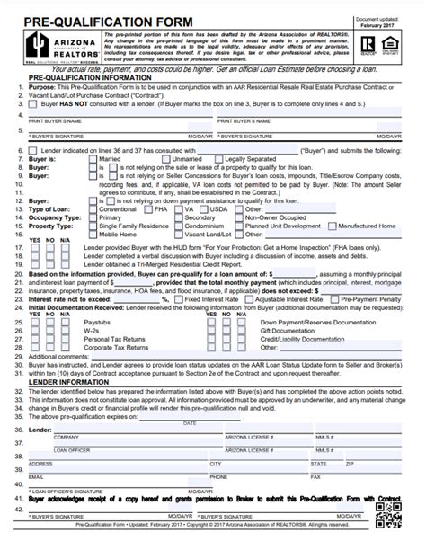 Arizona Pre-qualification Form Sample | HOUSE Team