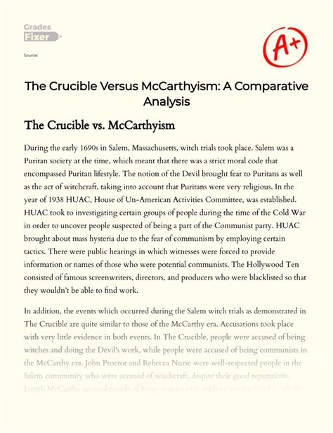 The Crucible Versus McCarthyism: A Comparative Analysis: [Essay Example ...