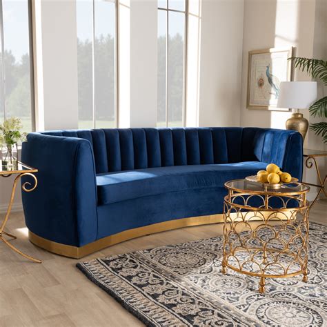 Baxton Studio Milena Glam Royal Blue Velvet Fabric Upholstered Gold