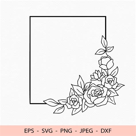 Floral Rectangular Frame Svg Flowers Roses File for Cricut - Inspire Uplift