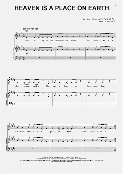 Heaven Is A Place On Earth Piano Sheet Music