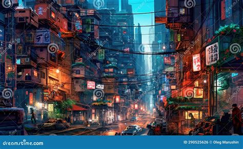 Lovely Anime Cyberpunk City Painting, Digital Painting, Night ...