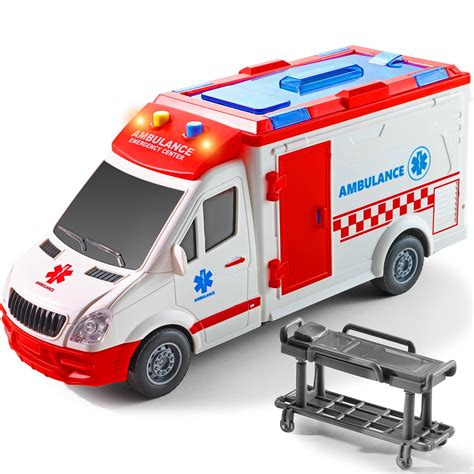 NETNEW Ambulance Toy Car with Light & Siren Sound Effects - Friction Powered Wheels & LED Lights ...