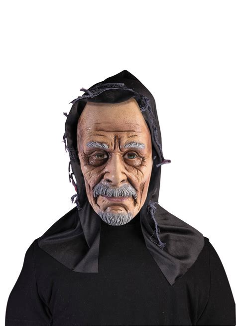 Old Man Grandpa Scary Vinyl Mens Halloween Costume Hooded Mask 721773769085 | eBay