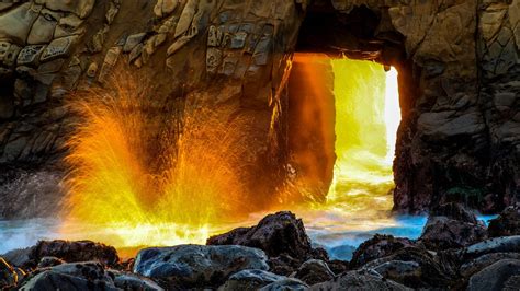 Keyhole Arch At Pfeiffer Beach California Wallpaper Backiee