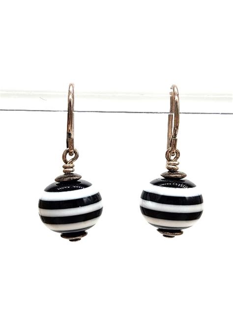 Black and White Striped Drop Earrings - Beadology Iowa