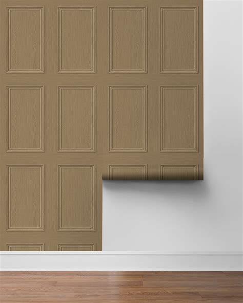 Shop Faux Wood Panel Peel & Stick Wallpaper in Honey Brown | Burke Decor