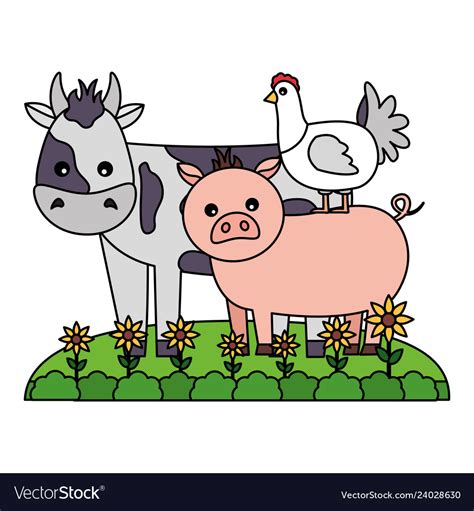 Cow pig and chicken animals farm Royalty Free Vector Image