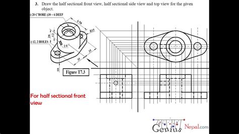 Engineering Drawing Tutorials/Sectional and Auxiliairy Views with Front view & Side view (T 7.3 ...