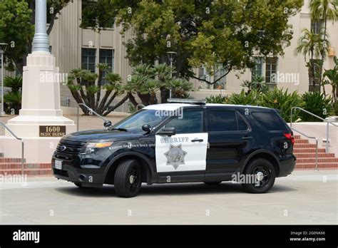 Sheriff vehicle of the San Diego Police Department parked outside the County admin building ...