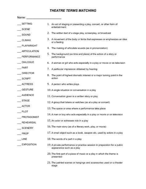 Theatre Terms - Matching